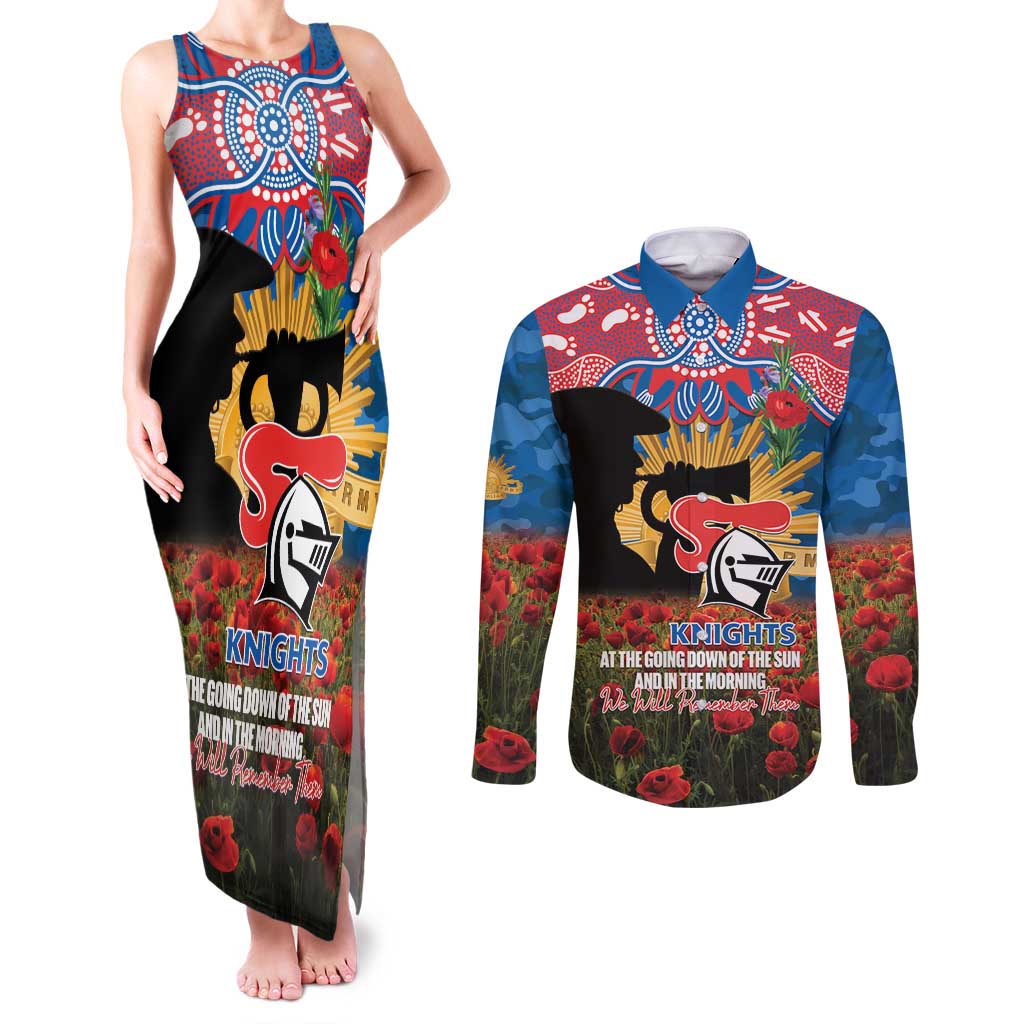 Personalised Knights Rugby ANZAC Day Couples Matching Tank Maxi Dress and Long Sleeve Button Shirt Last Post Poppy We Will Remember Them