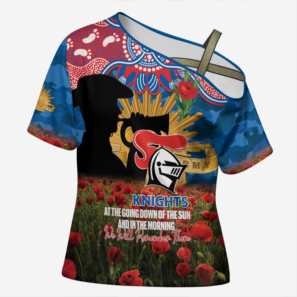 Personalised Knights Rugby ANZAC Day Cross Shoulder Shirt Last Post Poppy We Will Remember Them