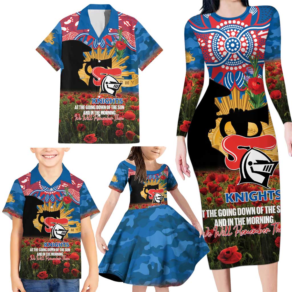 Personalised Knights Rugby ANZAC Day Family Matching Long Sleeve Bodycon Dress and Hawaiian Shirt Last Post Poppy We Will Remember Them