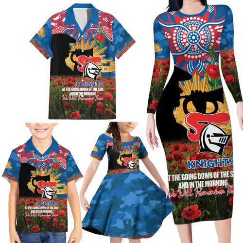 Personalised Knights Rugby ANZAC Day Family Matching Long Sleeve Bodycon Dress and Hawaiian Shirt Last Post Poppy We Will Remember Them