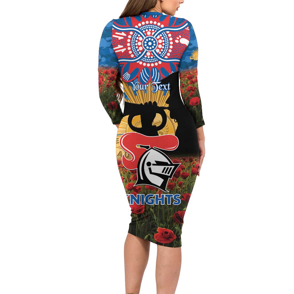Personalised Knights Rugby ANZAC Day Family Matching Long Sleeve Bodycon Dress and Hawaiian Shirt Last Post Poppy We Will Remember Them