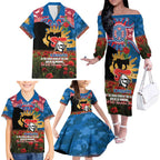 Personalised Knights Rugby ANZAC Day Family Matching Off The Shoulder Long Sleeve Dress and Hawaiian Shirt Last Post Poppy We Will Remember Them