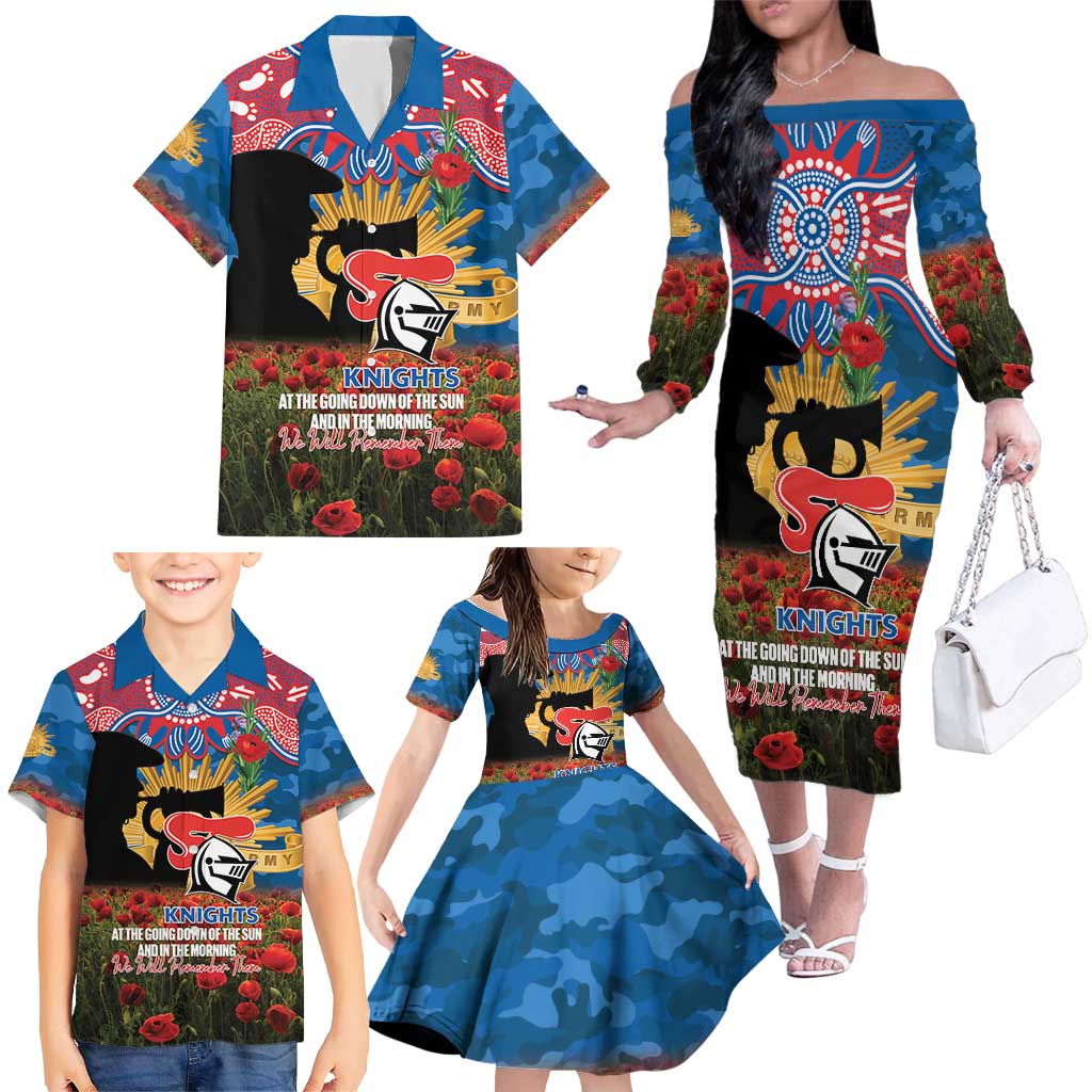 Personalised Knights Rugby ANZAC Day Family Matching Off The Shoulder Long Sleeve Dress and Hawaiian Shirt Last Post Poppy We Will Remember Them