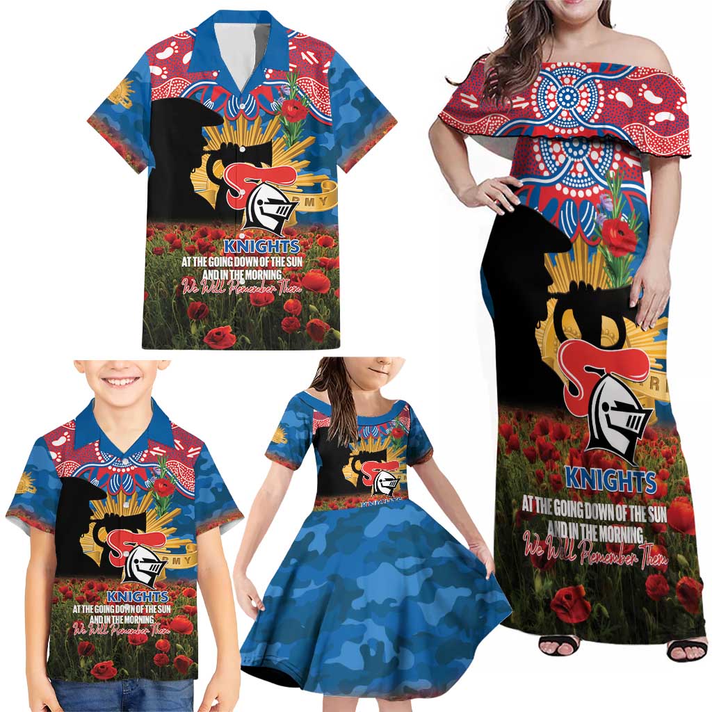Personalised Knights Rugby ANZAC Day Family Matching Off Shoulder Maxi Dress and Hawaiian Shirt Last Post Poppy We Will Remember Them