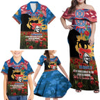 Personalised Knights Rugby ANZAC Day Family Matching Off Shoulder Maxi Dress and Hawaiian Shirt Last Post Poppy We Will Remember Them