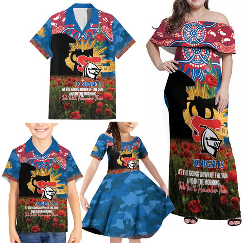 Personalised Knights Rugby ANZAC Day Family Matching Off Shoulder Maxi Dress and Hawaiian Shirt Last Post Poppy We Will Remember Them