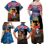 Personalised Knights Rugby ANZAC Day Family Matching Off Shoulder Maxi Dress and Hawaiian Shirt Last Post Poppy We Will Remember Them