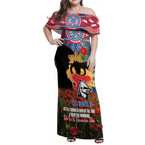 Personalised Knights Rugby ANZAC Day Family Matching Off Shoulder Maxi Dress and Hawaiian Shirt Last Post Poppy We Will Remember Them