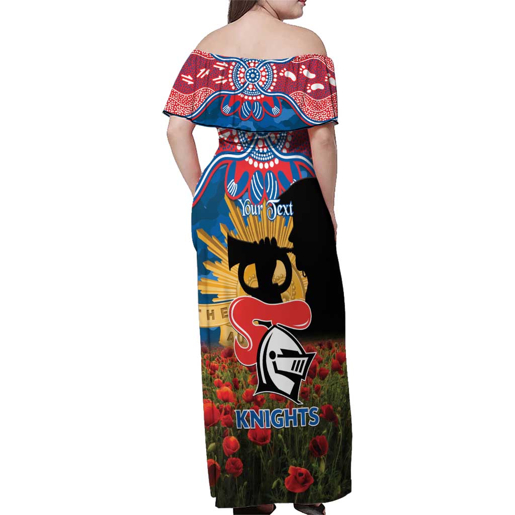 Personalised Knights Rugby ANZAC Day Family Matching Off Shoulder Maxi Dress and Hawaiian Shirt Last Post Poppy We Will Remember Them