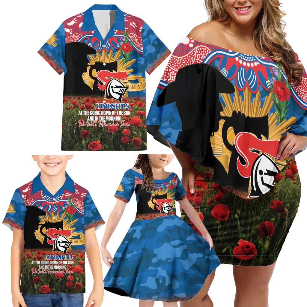 Personalised Knights Rugby ANZAC Day Family Matching Off Shoulder Short Dress and Hawaiian Shirt Last Post Poppy We Will Remember Them