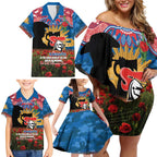 Personalised Knights Rugby ANZAC Day Family Matching Off Shoulder Short Dress and Hawaiian Shirt Last Post Poppy We Will Remember Them