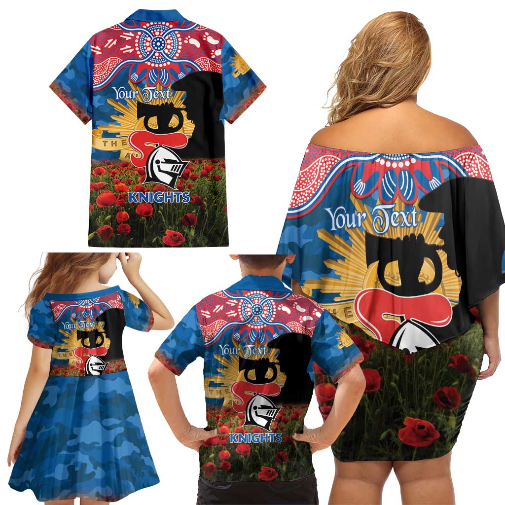 Personalised Knights Rugby ANZAC Day Family Matching Off Shoulder Short Dress and Hawaiian Shirt Last Post Poppy We Will Remember Them