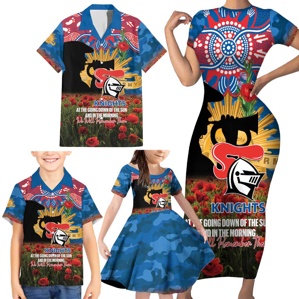 Personalised Knights Rugby ANZAC Day Family Matching Short Sleeve Bodycon Dress and Hawaiian Shirt Last Post Poppy We Will Remember Them