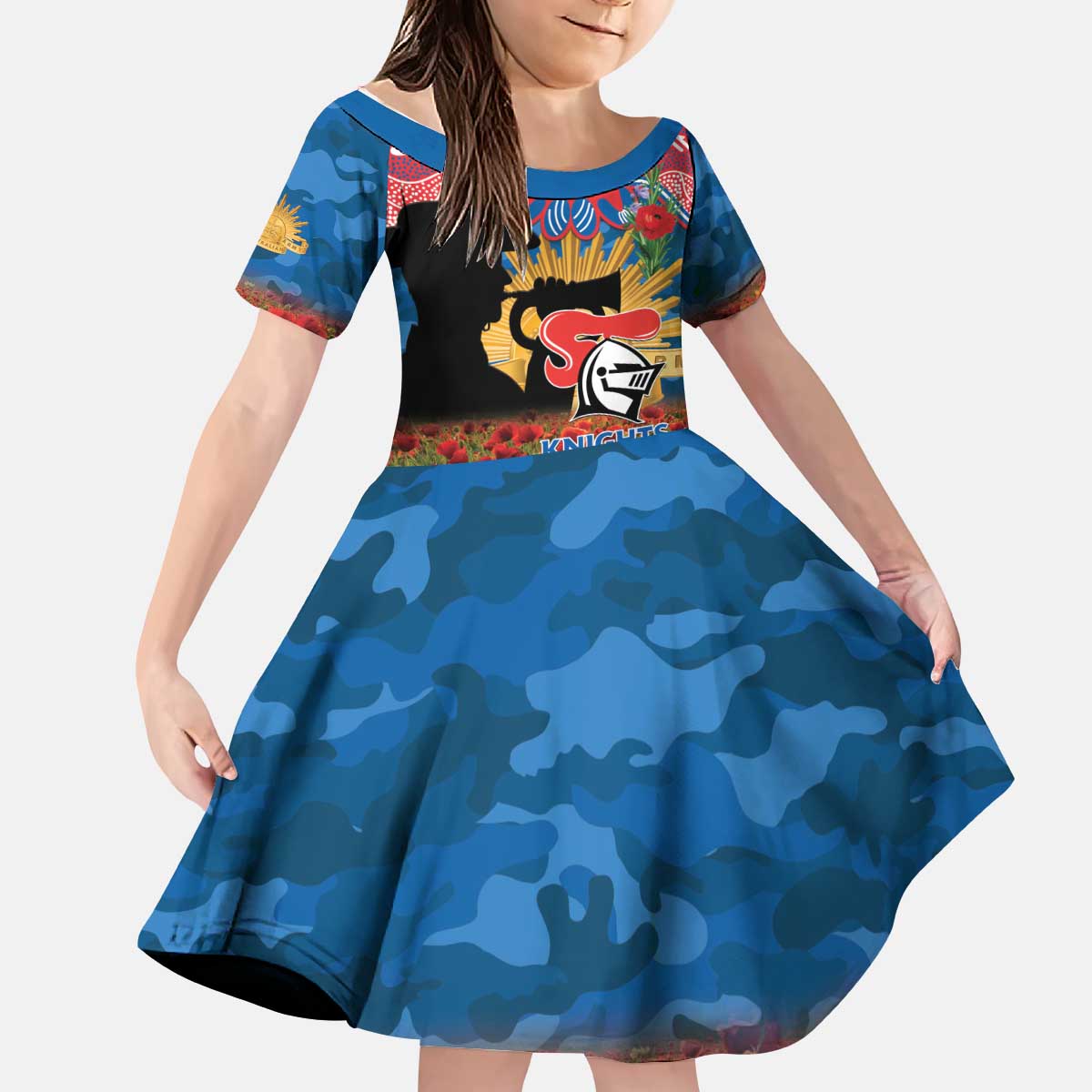 Personalised Knights Rugby ANZAC Day Kid Short Sleeve Dress Last Post Poppy We Will Remember Them