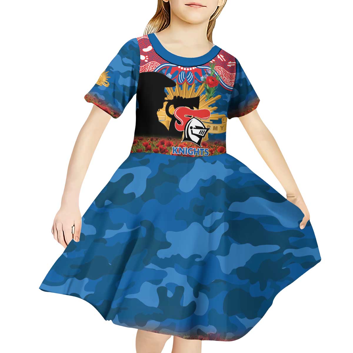 Personalised Knights Rugby ANZAC Day Kid Short Sleeve Dress Last Post Poppy We Will Remember Them