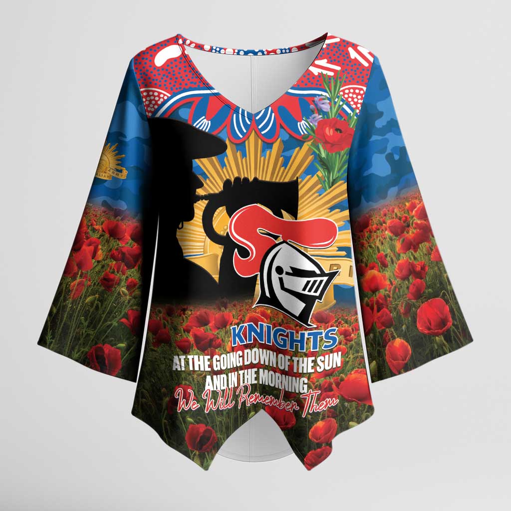 Personalised Knights Rugby ANZAC Day Kimono Sleeve Blouse Last Post Poppy We Will Remember Them