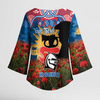 Personalised Knights Rugby ANZAC Day Kimono Sleeve Blouse Last Post Poppy We Will Remember Them