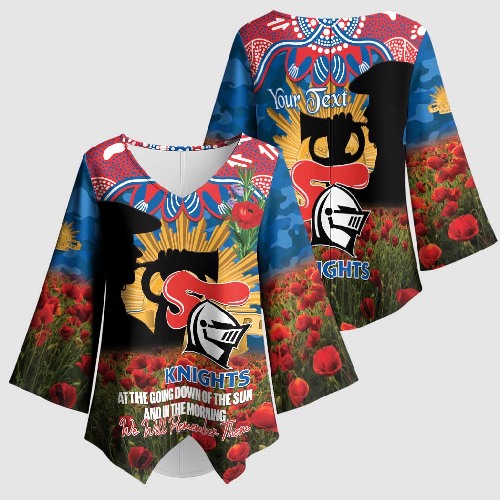 Personalised Knights Rugby ANZAC Day Kimono Sleeve Blouse Last Post Poppy We Will Remember Them