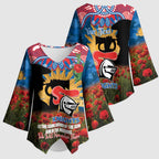 Personalised Knights Rugby ANZAC Day Kimono Sleeve Blouse Last Post Poppy We Will Remember Them