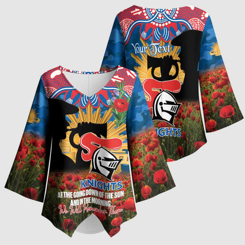 Personalised Knights Rugby ANZAC Day Kimono Sleeve Blouse Last Post Poppy We Will Remember Them