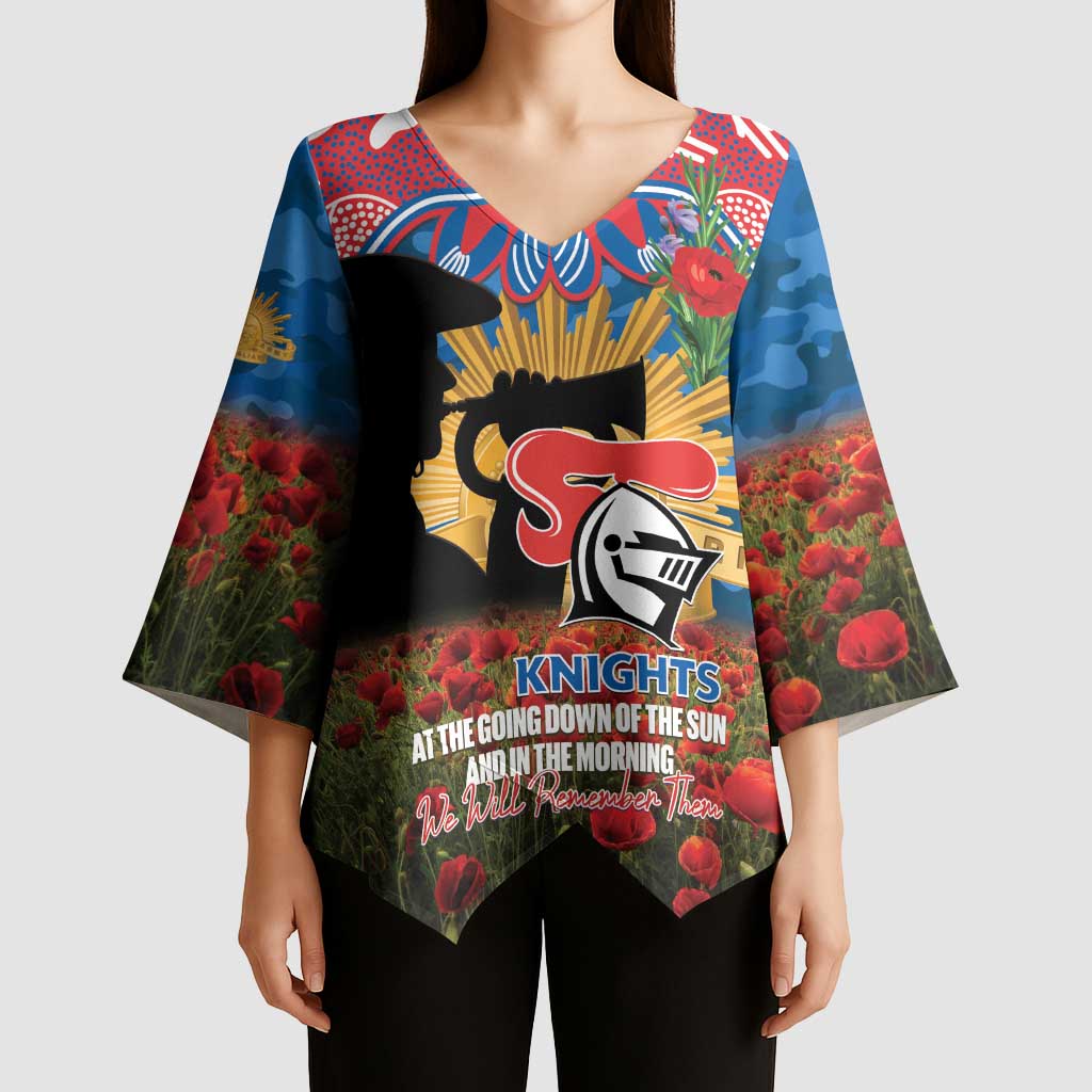 Personalised Knights Rugby ANZAC Day Kimono Sleeve Blouse Last Post Poppy We Will Remember Them