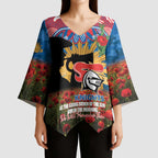 Personalised Knights Rugby ANZAC Day Kimono Sleeve Blouse Last Post Poppy We Will Remember Them