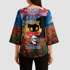 Personalised Knights Rugby ANZAC Day Kimono Sleeve Blouse Last Post Poppy We Will Remember Them