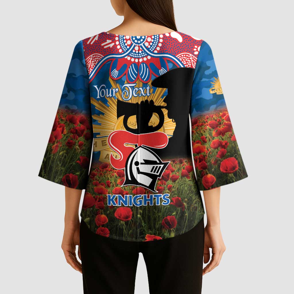 Personalised Knights Rugby ANZAC Day Kimono Sleeve Blouse Last Post Poppy We Will Remember Them