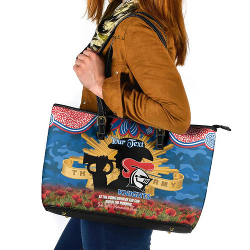 Personalised Knights Rugby ANZAC Day Leather Tote Bag Last Post Poppy We Will Remember Them
