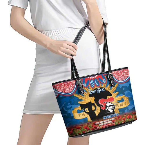 Personalised Knights Rugby ANZAC Day Leather Tote Bag Last Post Poppy We Will Remember Them