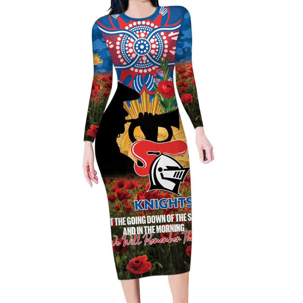 Personalised Knights Rugby ANZAC Day Long Sleeve Bodycon Dress Last Post Poppy We Will Remember Them
