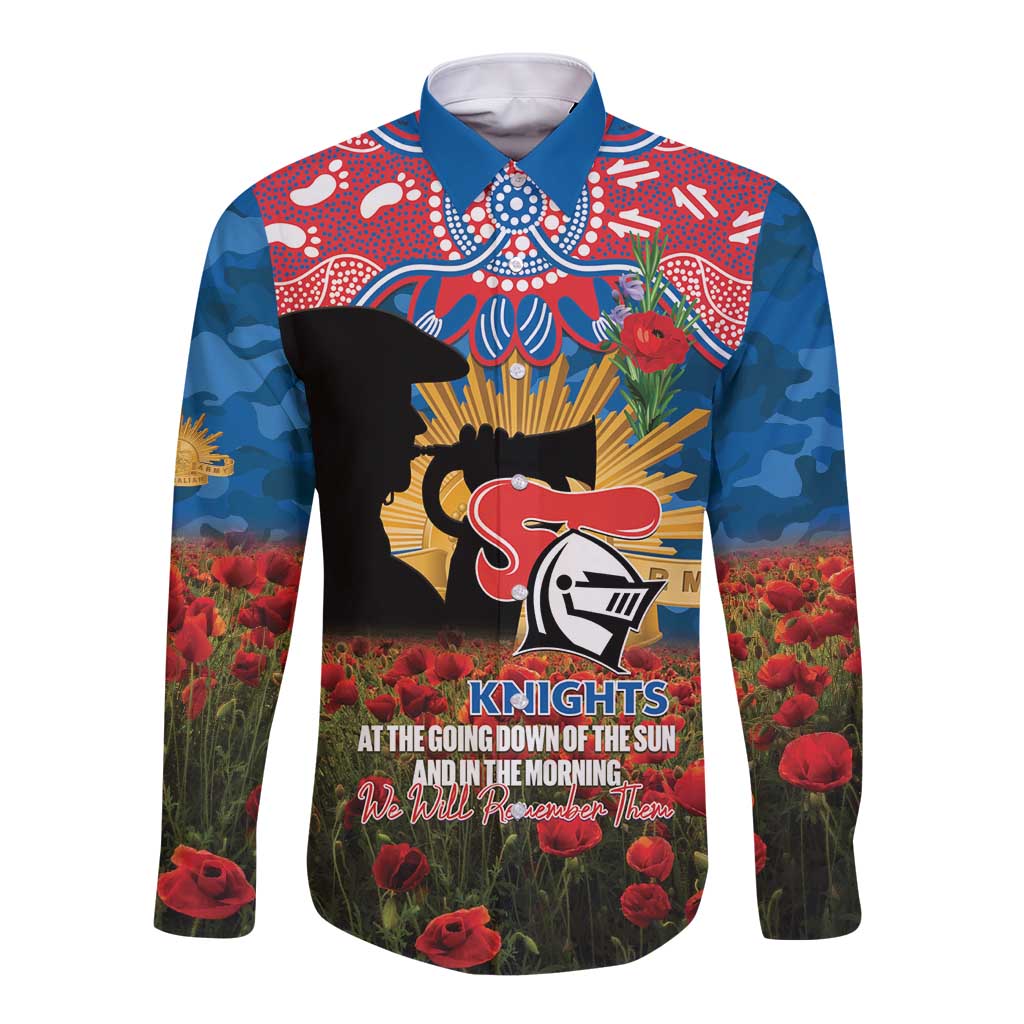 Personalised Knights Rugby ANZAC Day Long Sleeve Button Shirt Last Post Poppy We Will Remember Them