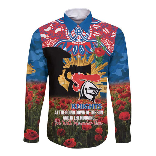 Personalised Knights Rugby ANZAC Day Long Sleeve Button Shirt Last Post Poppy We Will Remember Them