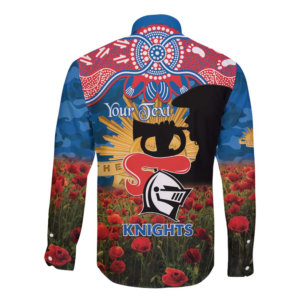 Personalised Knights Rugby ANZAC Day Long Sleeve Button Shirt Last Post Poppy We Will Remember Them