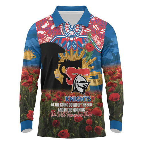 Personalised Knights Rugby ANZAC Day Long Sleeve Polo Shirt Last Post Poppy We Will Remember Them