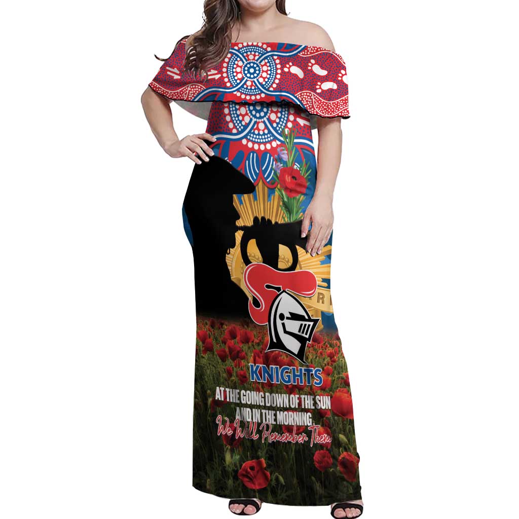 Personalised Knights Rugby ANZAC Day Off Shoulder Maxi Dress Last Post Poppy We Will Remember Them
