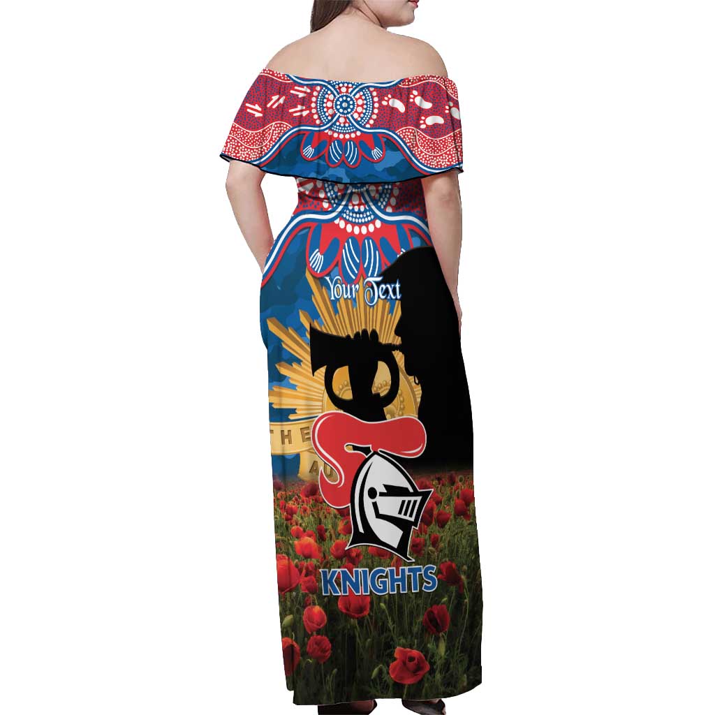 Personalised Knights Rugby ANZAC Day Off Shoulder Maxi Dress Last Post Poppy We Will Remember Them