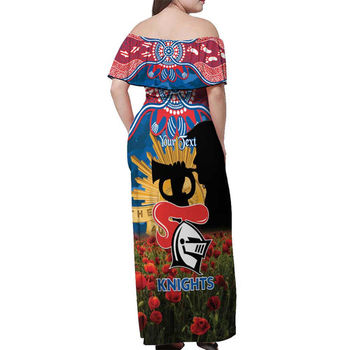 Personalised Knights Rugby ANZAC Day Off Shoulder Maxi Dress Last Post Poppy We Will Remember Them