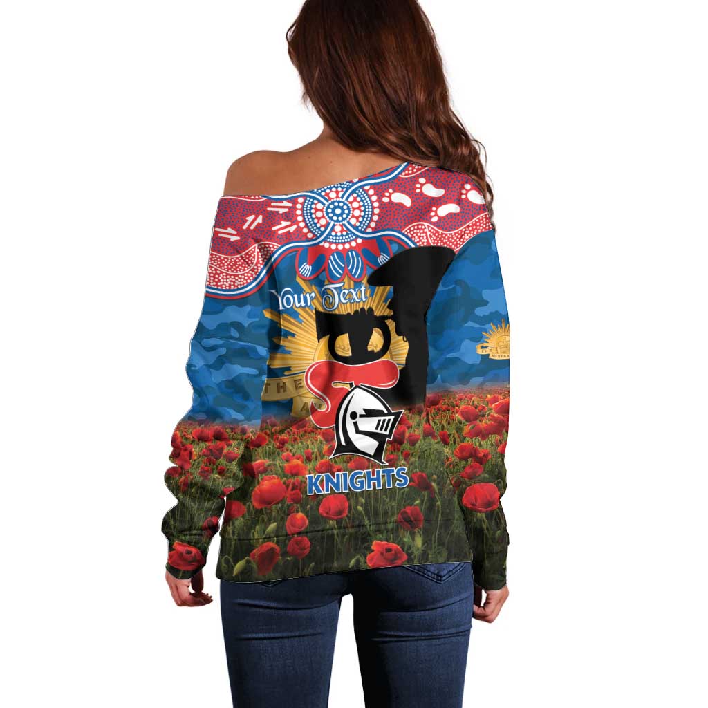 Personalised Knights Rugby ANZAC Day Off Shoulder Sweater Last Post Poppy We Will Remember Them