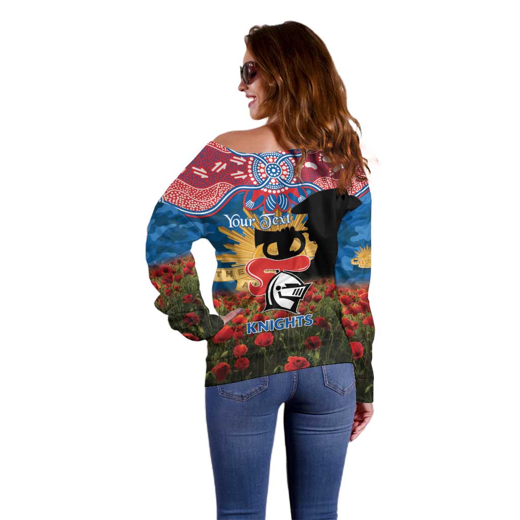 Personalised Knights Rugby ANZAC Day Off Shoulder Sweater Last Post Poppy We Will Remember Them