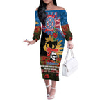 Personalised Knights Rugby ANZAC Day Off The Shoulder Long Sleeve Dress Last Post Poppy We Will Remember Them
