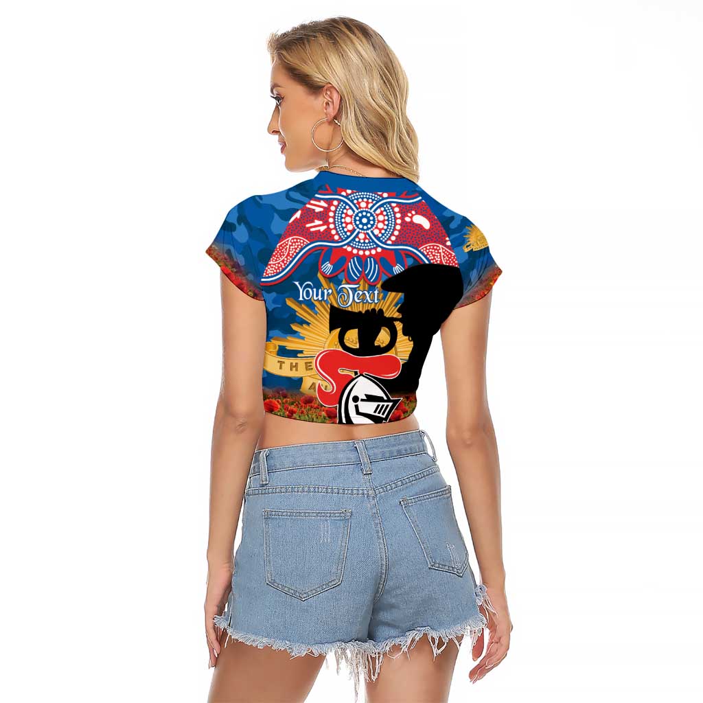 Personalised Knights Rugby ANZAC Day Raglan Cropped T Shirt Last Post Poppy We Will Remember Them