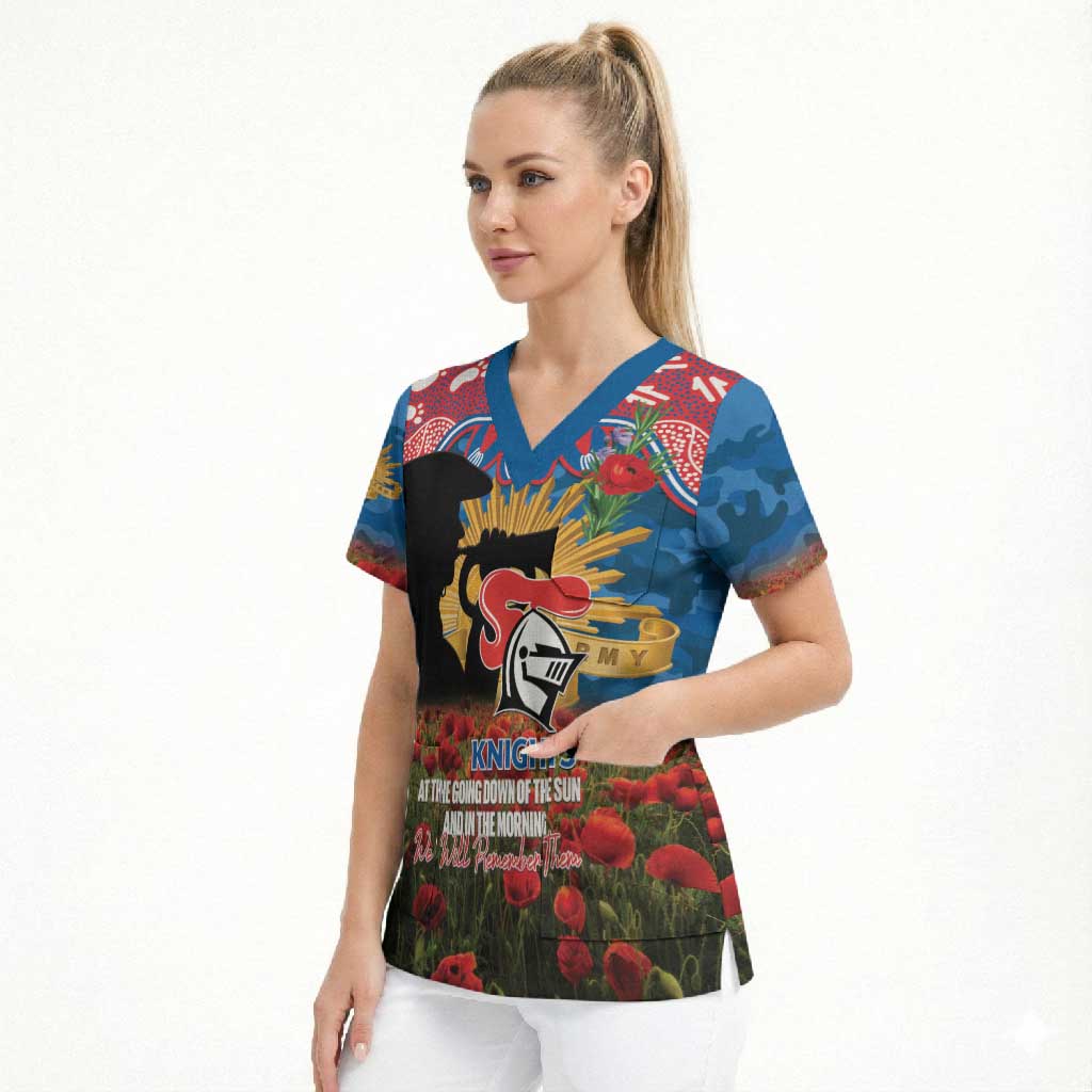 Personalised Knights Rugby ANZAC Day Scrub Top Last Post Poppy We Will Remember Them