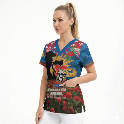 Personalised Knights Rugby ANZAC Day Scrub Top Last Post Poppy We Will Remember Them