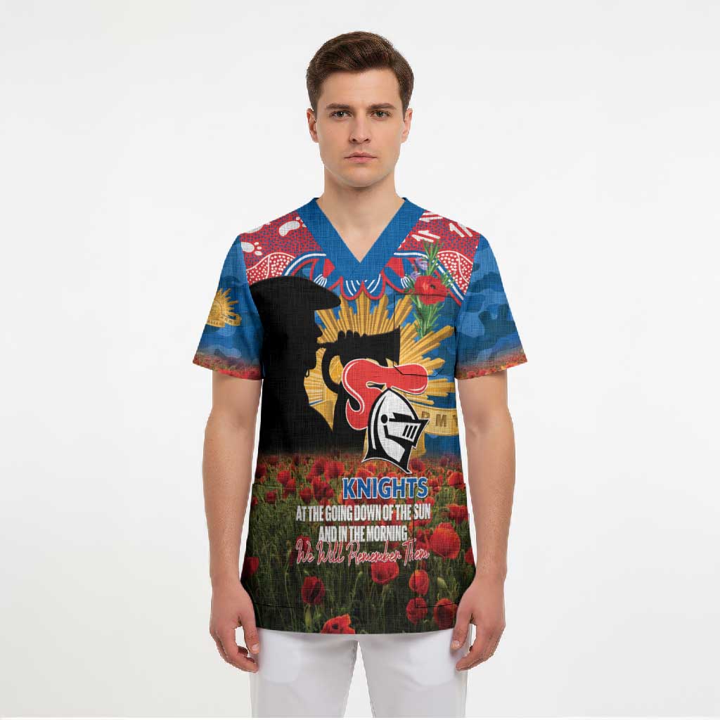 Personalised Knights Rugby ANZAC Day Scrub Top Last Post Poppy We Will Remember Them