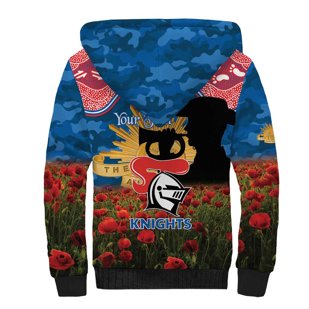 Personalised Knights Rugby ANZAC Day Sherpa Hoodie Last Post Poppy We Will Remember Them