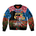 Personalised Knights Rugby ANZAC Day Sleeve Zip Bomber Jacket Last Post Poppy We Will Remember Them