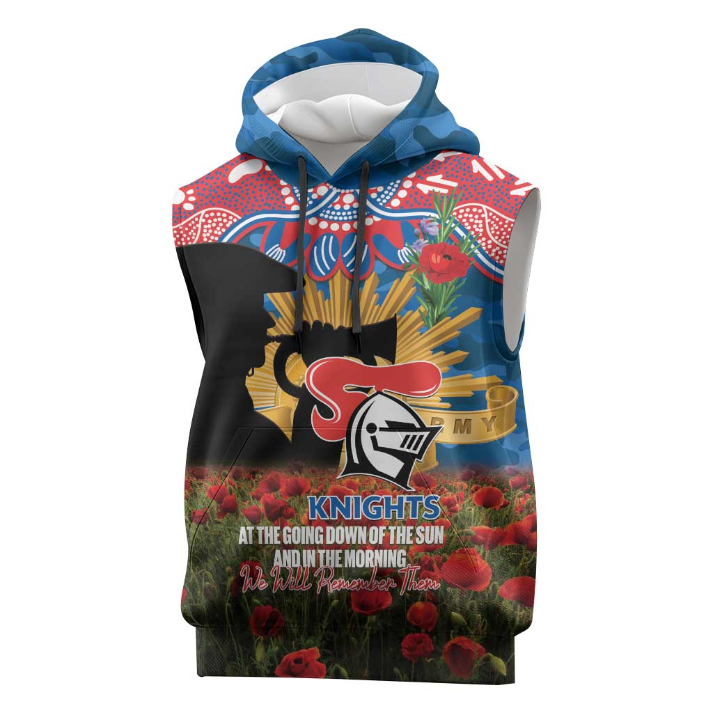 Personalised Knights Rugby ANZAC Day Sleeveless Hoodie Last Post Poppy We Will Remember Them