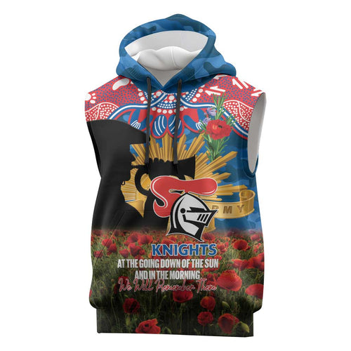 Personalised Knights Rugby ANZAC Day Sleeveless Hoodie Last Post Poppy We Will Remember Them