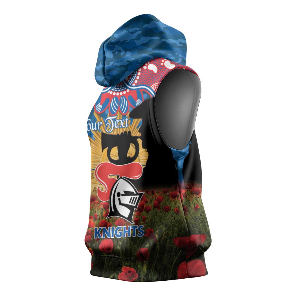 Personalised Knights Rugby ANZAC Day Sleeveless Hoodie Last Post Poppy We Will Remember Them